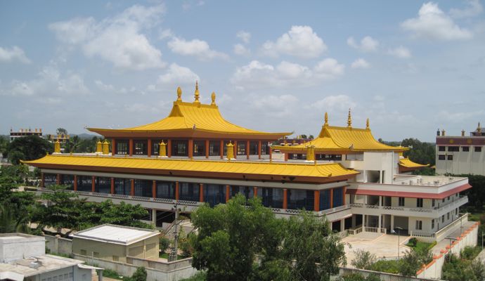 The debate hall of Gaden Monastery in India