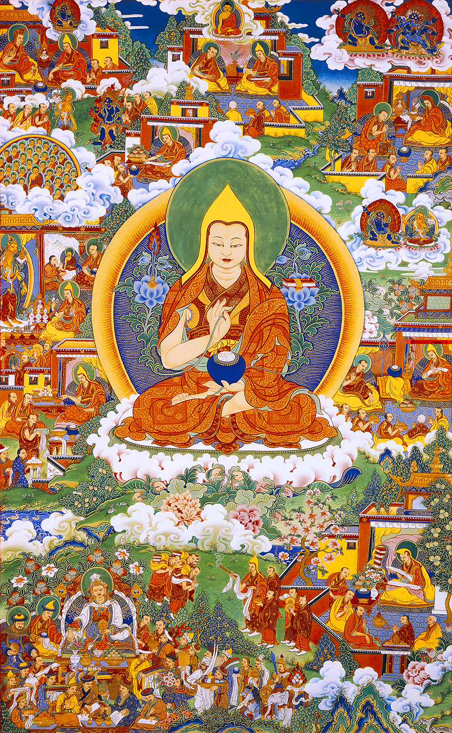 35" Tibet Buddhist Thangka Lama Master Tsongkhapa Gelug Lineage In Refuge Field 