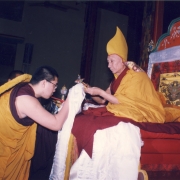 H.E. Tsem Tulku Rinpoche making offering to his guru Kensur Jampa Yeshe Rinpoche during long life puja