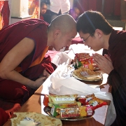 H.E. Tsem Tulku Rinpoche meeting the present incarnation of H.H. Zong Rinpoche in Gaden Shartse in 2006