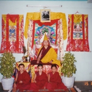 H.E. Tsem Tulku Rinpoche with 3 students, from left to right, Jampa Tsering, Tenzin Osel Rinpoche, Jampa Tashi