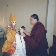 H.E. Tsem Tulku Rinpoche commissioned the statue of the 5th Dalai Lama to be made, and offered it to the Gaden Shartse, Gaden Jangtse, Gaden Lachi, Sera Lachi and Drepung Lachi